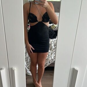 Zara rhinestone halter black mini dress